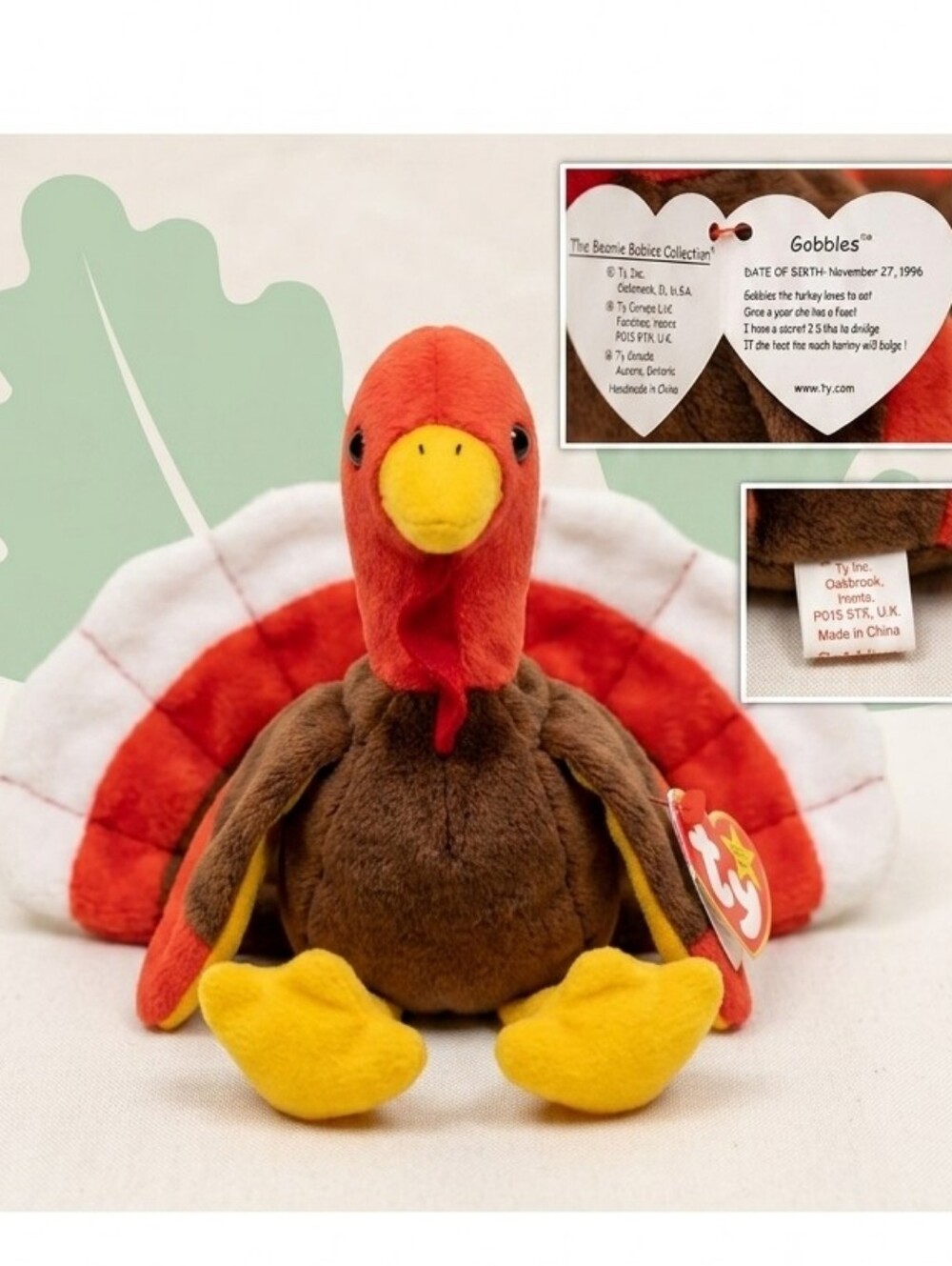 Rare 1997 Ty Beanie Baby Gobbles Turkey Plush - Great Condition